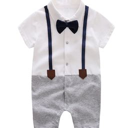 StyleCast Infant Boys White & Black Cotton Rompers With Bow-picture-3