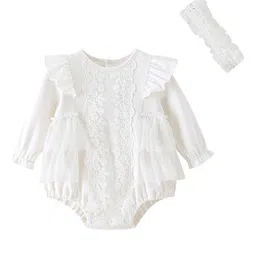 StyleCast White Infants Girls Self Design Cotton Romper-image-61
