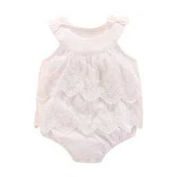StyleCast White Infants Girls Self Design Bow & Lace Cotton Bodysuit-image-94