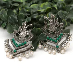 Ozanoo Brass Plated Oxidised Drop Earrings-picture-28