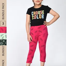 IndiWeaves Girls Pack Of 3 Printed Pure Cotton Capris-picture-53