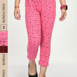 IndiWeaves Girls Pack Of 3 Printed High-Rise Slim Fit Pure Cotton Capris-picture-11