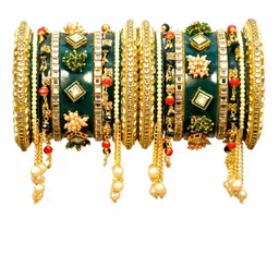 Zindura Set Of 2 Gold-Plated Stone Studded & Pearl Beaded Chudas Bangles-picture-15