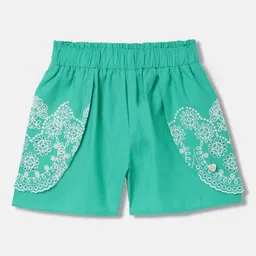 Blue Giraffe Girls Floral Embroidered Pure Cotton Shorts-image-27