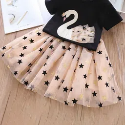 YK Girls Printed Round Neck Short Sleeves Pure Cotton Top With Skirt-image-35