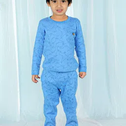 The Mom Store Boys Blue Printed Pure Cotton T-shirt with Pyjamas-picture-27