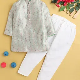 BAESD Boys Ethnic Motifs Printed Mandarin Collar Regular Thread Work Kurta with Pyjamas-picture-34