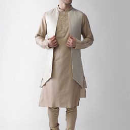 KISAH Men Cream-Coloured Regular Kurta Pyjamas with Jacket-picture-15