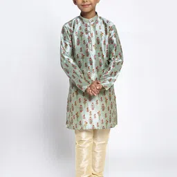 KRAFT INDIA Boys Blue Floral Printed Silk  Kurta with Pyjamas-picture-52