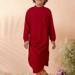 Manyavar Boys Kurta with Pyjamas & Printed Nehru Jacket-image-68