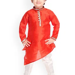 BAESD Boys Band Collar Asymmetric Dupion Silk Straight Kurta with Pyjamas-picture-30