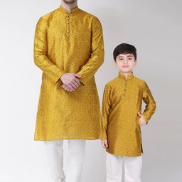SG YUVRAJ Boys Yellow & Off-White Self Design Kurta with Pyjamas-picture-1
