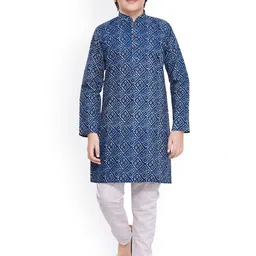 Jeetethnics Boys Navy Blue Printed Regular Kurta with Pyjamas-picture-26