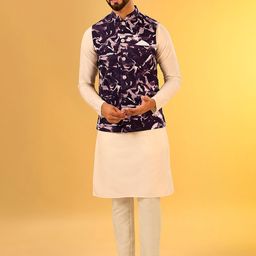 KISAH Mandarin Collar Straight Kurta with Churidar & Nehru Jacket-picture-23