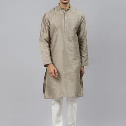 MANQ Men Grey Embroidered Regular Kurta with Pyjamas-picture-22