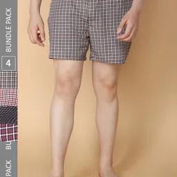 LUX VENUS Pack Of 4 Assorted Checked Pure Cotton Boxers-picture-13