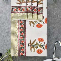 BLOCKS OF INDIA 5 Pcs White & Orange Printed 210 GSM Cotton Towels-picture-43