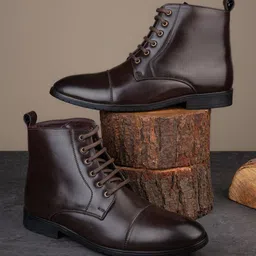 Styli Men High Top Faux Leather Lace Up Boots-image-17