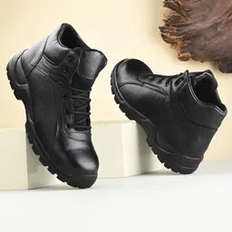 Leo's Fitness Shoes Men Mid Top Leather Platform Heel Regular Boots-picture-40