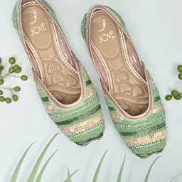 Jove Women Green Printed Ethnic Mules Flats-picture-13