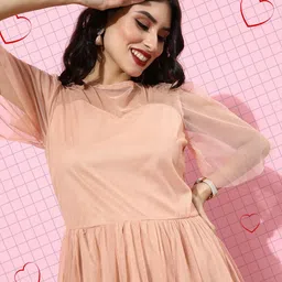 plusS Women Stunning Nude Solid Tulle Dress-picture-29