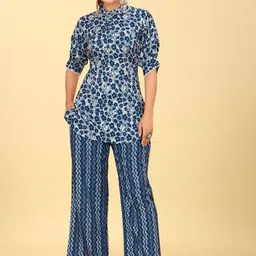 CHANSI Printed Peter Pan Collar Ethnic Top With Trousers-picture-32