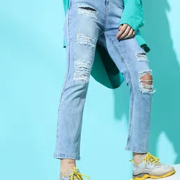 Tokyo Talkies Women Stunning Blue Slim Fit Cropped Jeans image 2