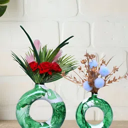 GW CREATIONS Green & White 2 Pieces Donut-shaped Flower Vase image 3