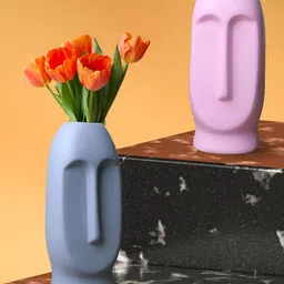 GW CREATIONS Pink & Blue 2 Pieces Face Shaped Flower Vases image 4