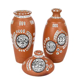 AAKRITI ART CREATIONS Brown & White 3-Pieces Printed Terracotta Vases image 4