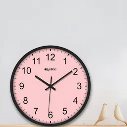 OLIVE TREE Black & Pink Printed Round Shaped Contemporary Analogue Wall Clock image 2