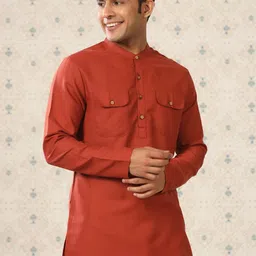 Ode by House of Pataudi Rust Band Collar Straight Kurta image 4