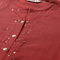 Biba Geometric Embroidered Mandarin Collar Mirror Work A-Line Kurti image 3