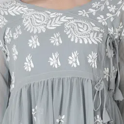 Seva Chikan Ethnic Motifs Chikankari Embroidered Angrakha A line Kurti With Slip image 5