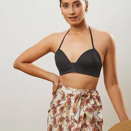 CMGE Tropical Printed Bow-Detailed Knee-Length Wrap Skirt image 4