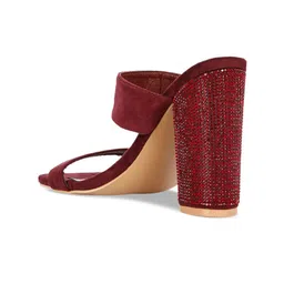 London Rag Burgundy Embellished Suede Party Block Heels image 5