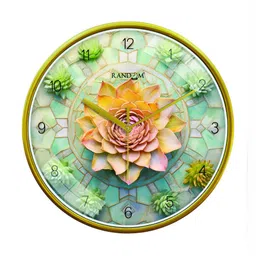 RANDOM Gold-Toned & Green Printed Contemporary Wall Clock image 3