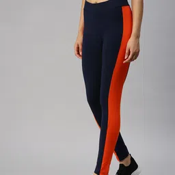 De Moza Women Navy Blue & Red Colourblocked Tights image 4