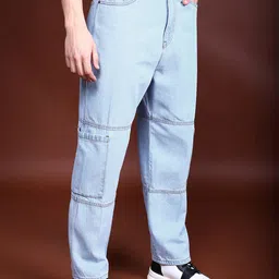 HIGHLANDER Men Blue Relaxed Fit Mid-Rise Clean Look Cotton Cargos image 2