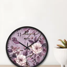 OLIVE TREE Black & Purple Printed Round Shaped Contemporary Analogue Wall Clock image 3