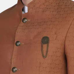 Blackberrys Men Coffee Brown Self Design Bandhgala Slim-Fit 2-Piece Formal Suit image 3