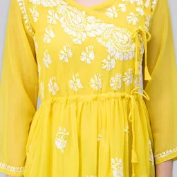 Seva Chikan Ethnic Motifs Embroidered Chikankari Angrakha A Line Kurti With Slip image 4