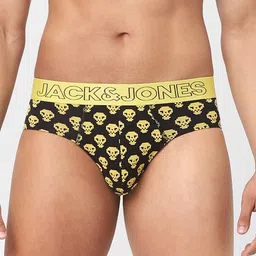 Jack & Jones Men Black & Yellow Pack Of 2 Printed Cotton Basic Briefs image 2