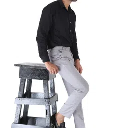 vurso Men Slim Fit Silver Cotton Blend Trousers image 5