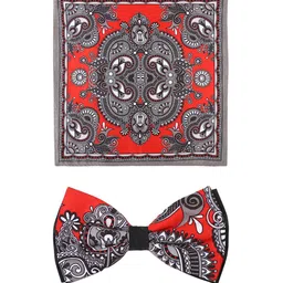 Tossido Red Set Of 2 Floral Printed Bow Tie & Handkerchief image 3