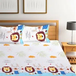 Home Sizzler White & Blue Printed 210 TC Double Bedsheet With 2 Pillow Covers image 4