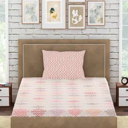 PETAL HOME White & Pink Ethnic Motifs 300 TC Cotton Single Bedsheet with 1 Pillow Covers image 5