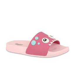 WELCOME Girls Pink Self Design Sliders Flip Flops image 3