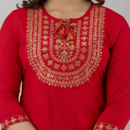 KALINI Ethnic Motifs Yoke Design Thread Work Detail Straight Kurta & Trouser With Dupatta image 2