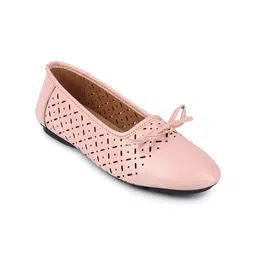 FAUSTO Women Nude-Coloured Textured Open Toe Flats with Laser Cuts image 2